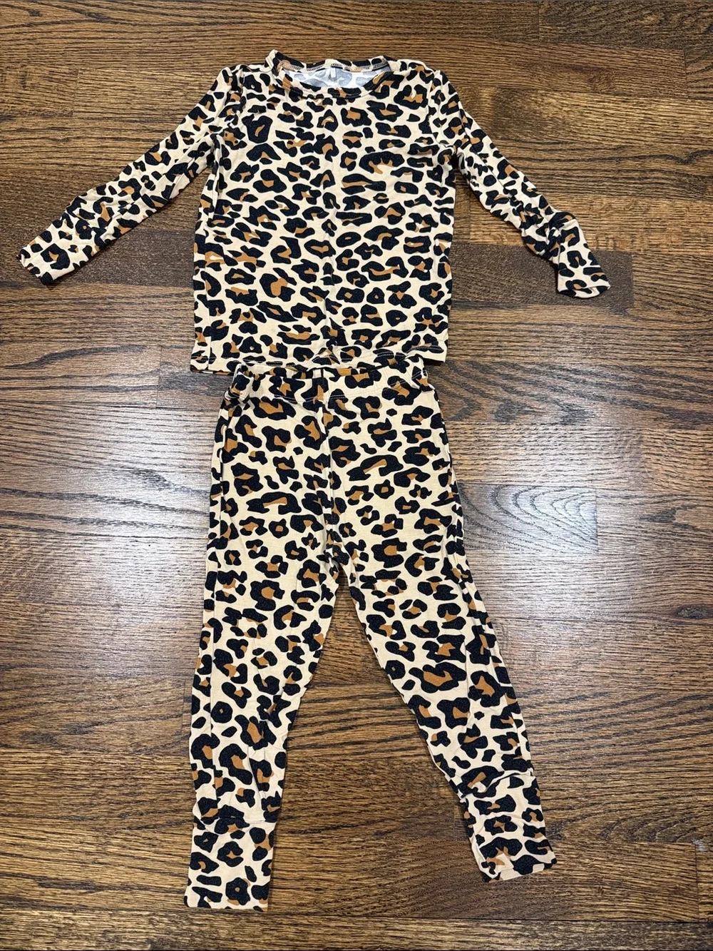 Posh Peanut Leopard Print Long Sleeve Pajama Set - Tan & Black